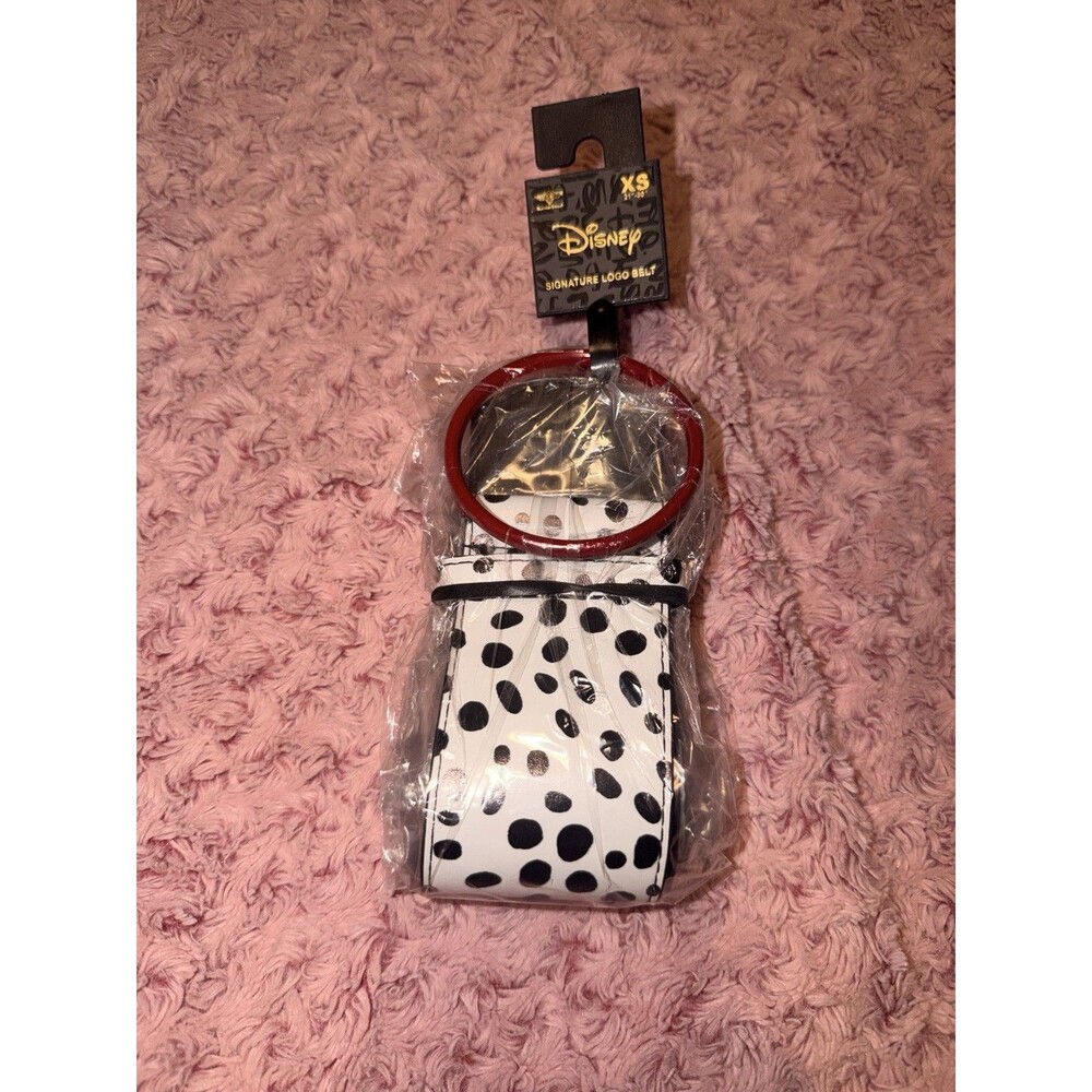 Disney Signature Logo Belt Buckle Down Wide Black XS 101 Dalmatians Spots